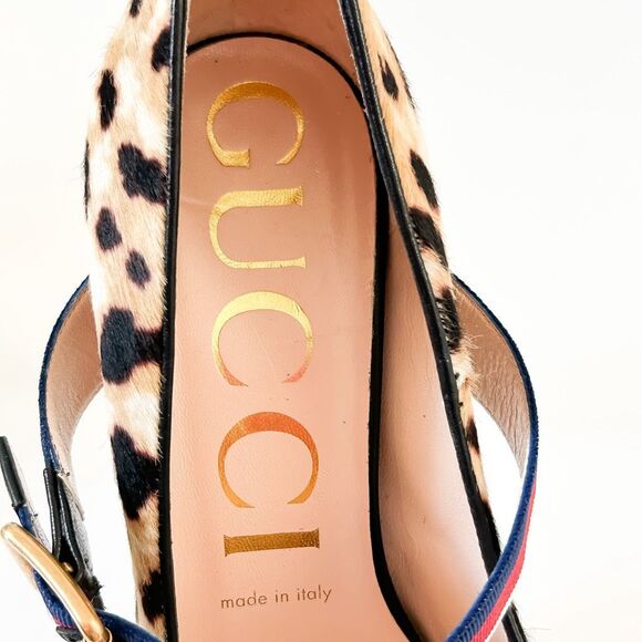 Gucci Web Stripe Sylvie Leopard Animal Print Heels Pumps 38.5, 8.5 - Picture 11 of 12